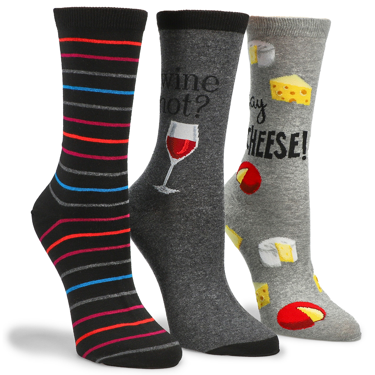 Women's Wine and Cheese Printed Socks