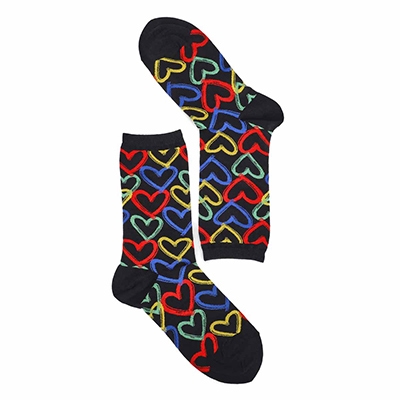 Lds Graffiti Hearts Crew Sock -Black