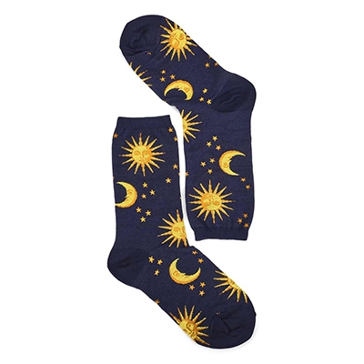 Lds Shiny Sun And Moon Crew Sock-Navy