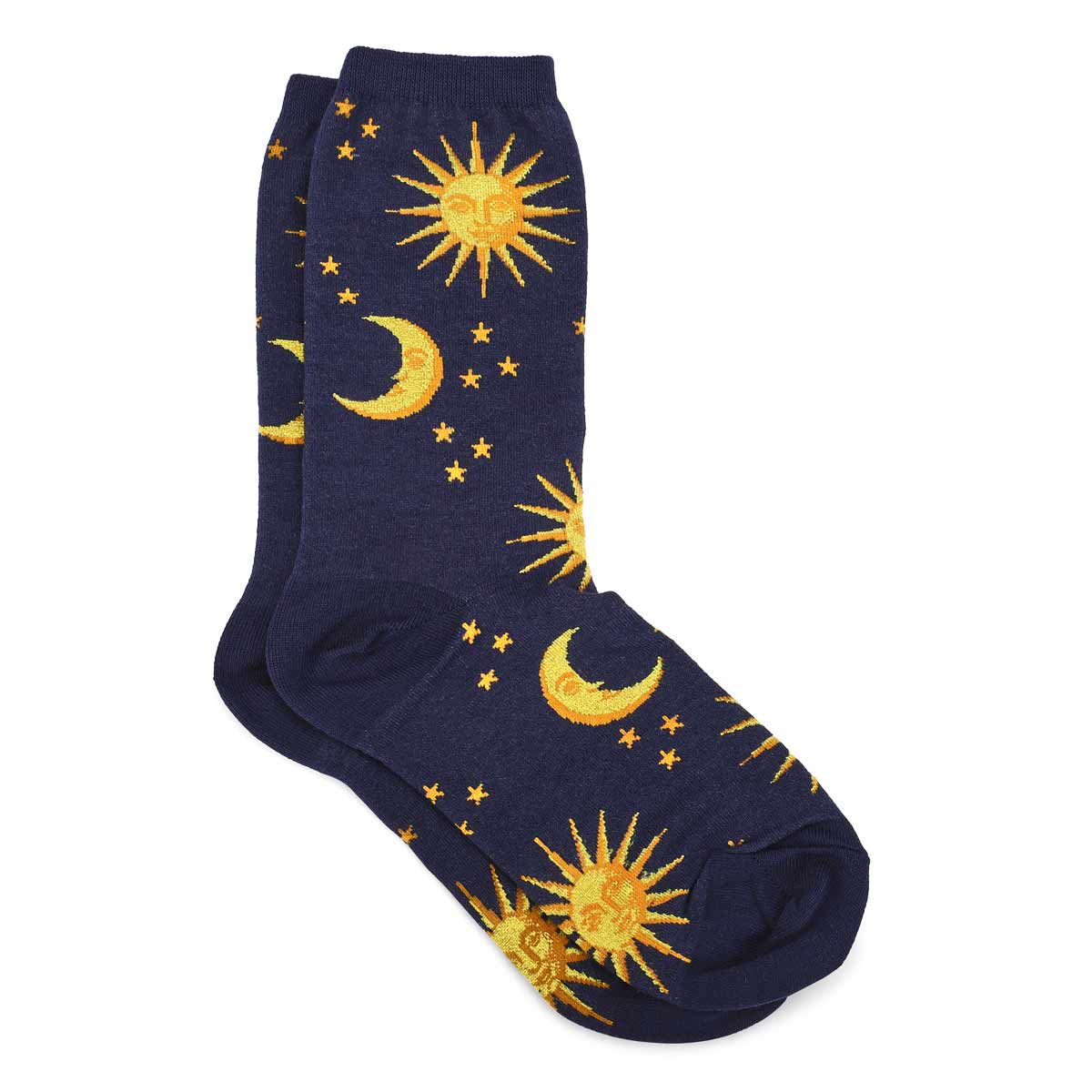 Women's Shiny Sun And Moon Crew Sock - Navy