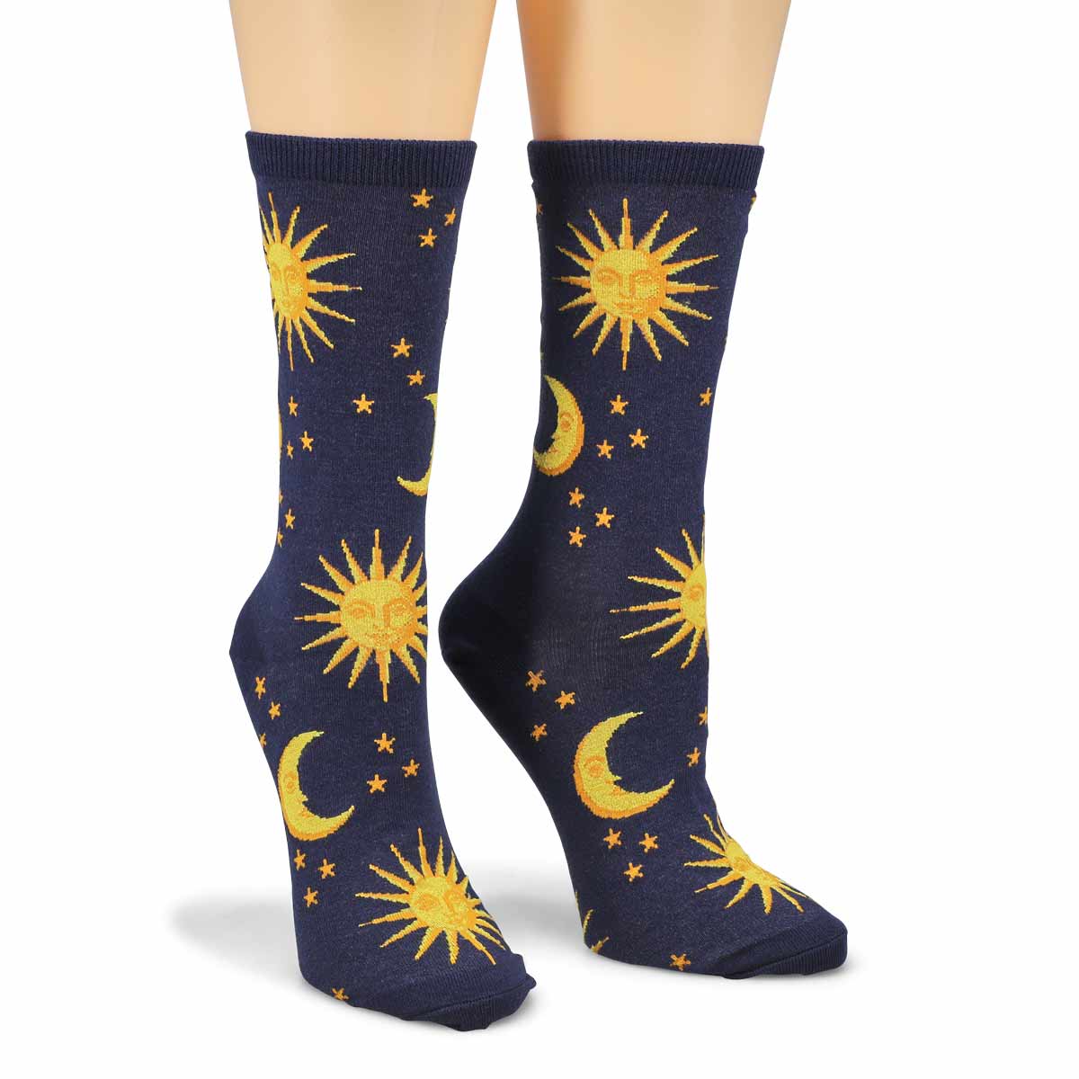 Women's Shiny Sun And Moon Crew Sock - Navy