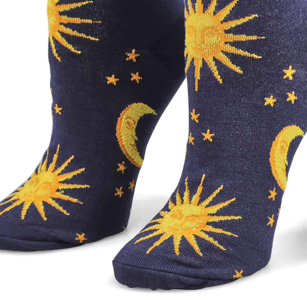 Women's Shiny Sun And Moon Crew Sock - Navy