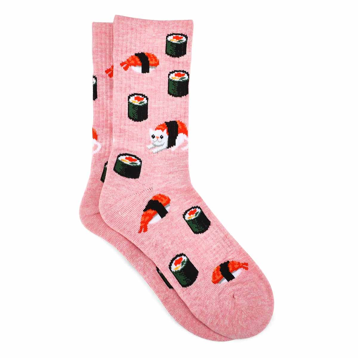 Women's Sushi Cat Sport Sock - Pink Printed
