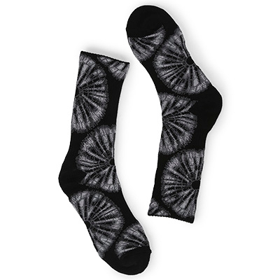 Lds Knit Radial Tie Dye Crew Sock- Black