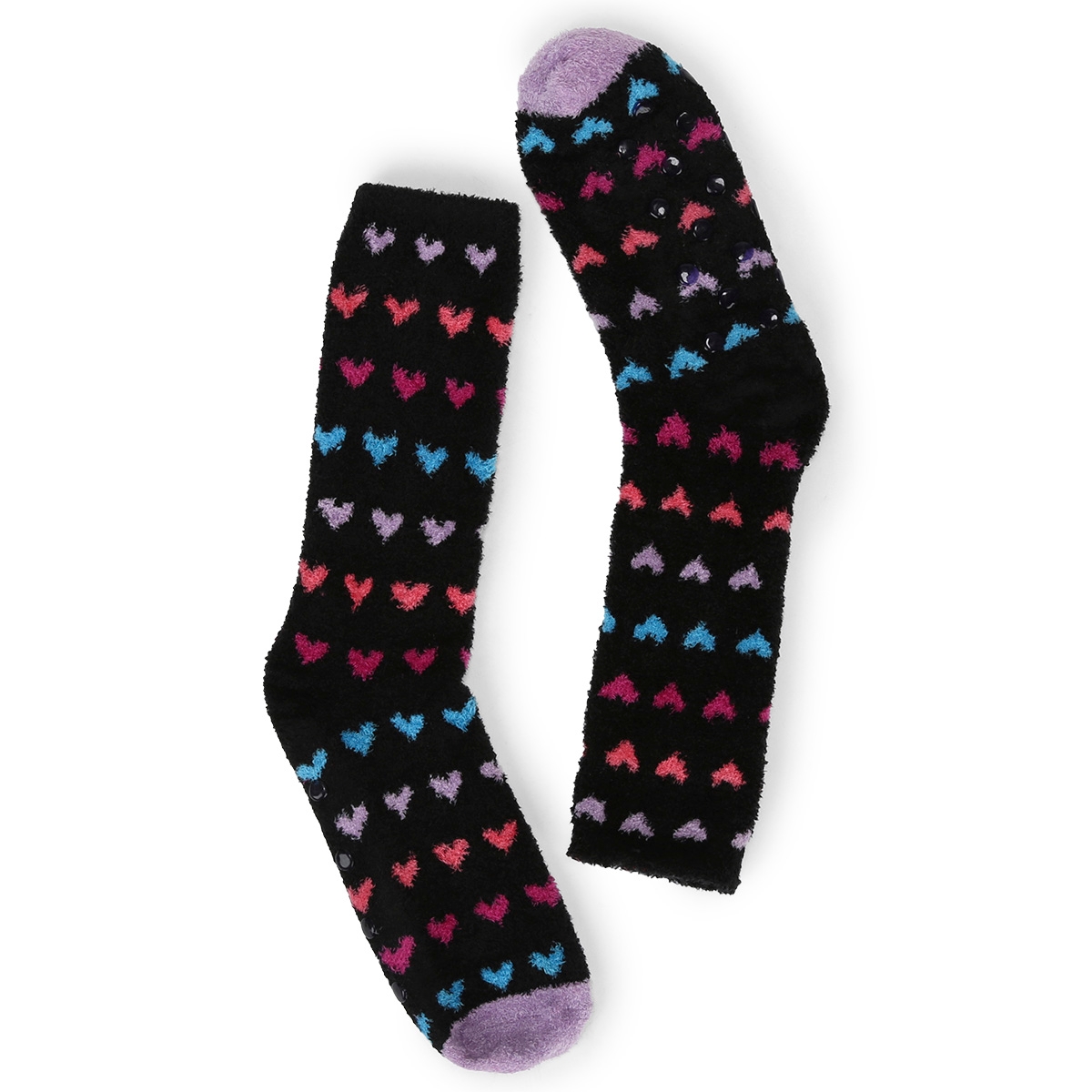 Women's Heart Printed Slipper Sock - Black