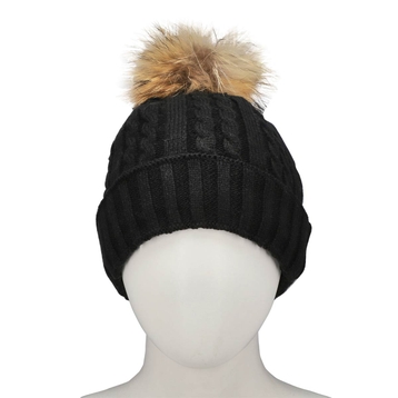 Women's black/fin with pom cable stitch hats