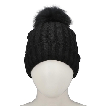 Women's black/black with fur cable stitch hats