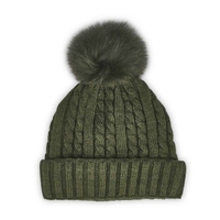 Tuque à pompon en fourrure CABLE STITCH, femmes