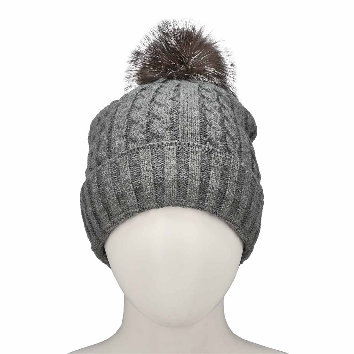 Tuque à pompon en fourrure CABLESTITCH grise femme