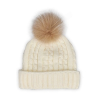 Women's ivory with fur pom pom cable stitch hats