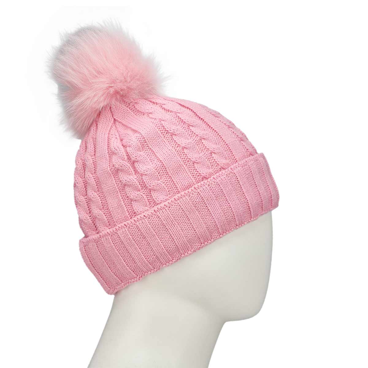 Tuque à pompon en fourrure CABLESTITCH rose femmes