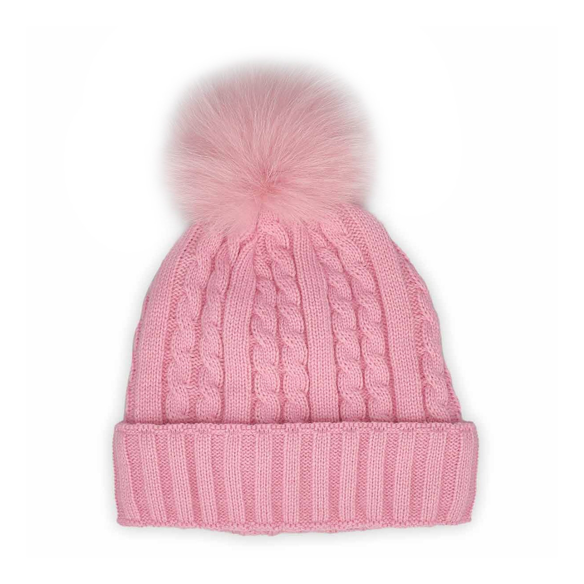 Tuque à pompon en fourrure CABLESTITCH rose femmes