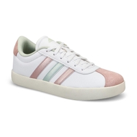 Girls' VL Court 3.0 Lace Up Sneaker - White/Green/Pink