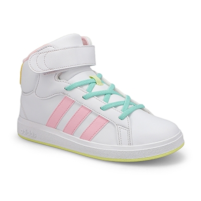 Baskets Grand Court Mid K, blanc/rose/jaune, filles