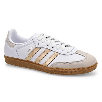 Lds Samba OG Lace Up Sneaker -White/Wonder Gold Metallic/Grey One