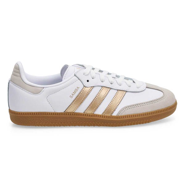 Women's Samba OG Lace Up Sneaker -White/Wonder Gold Metallic/Grey One