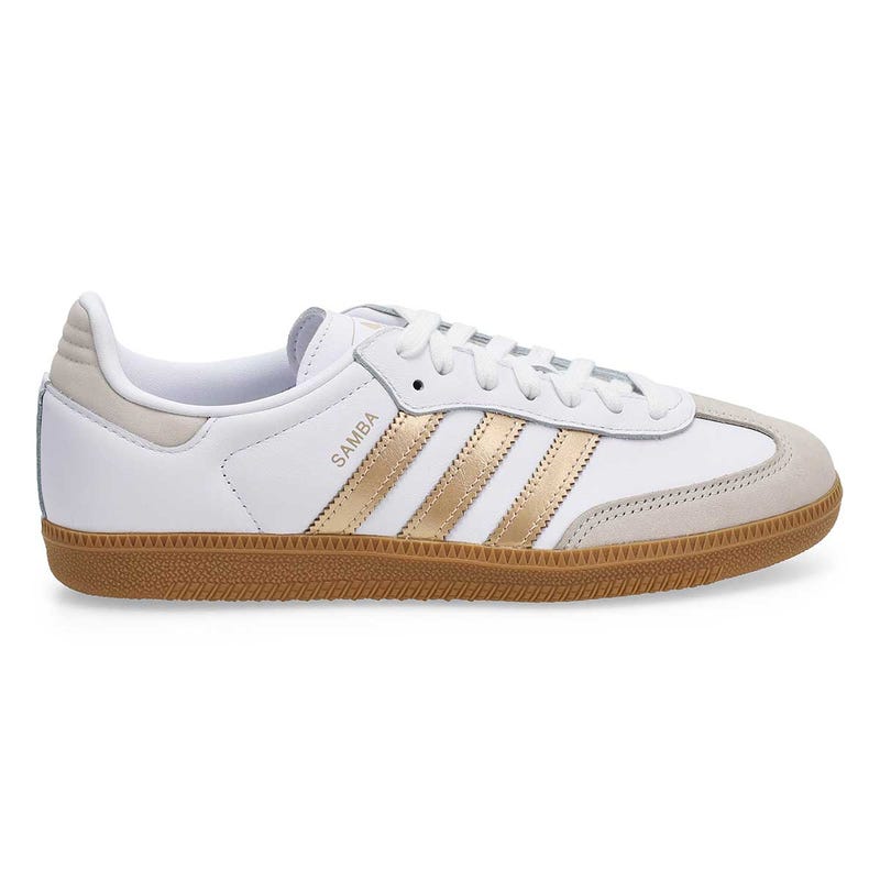 Women's Samba OG Lace Up Sneaker -White/Wonder Gold Metallic/Grey One