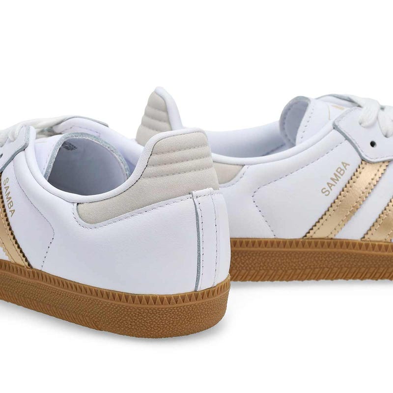Women's Samba OG Lace Up Sneaker -White/Wonder Gold Metallic/Grey One
