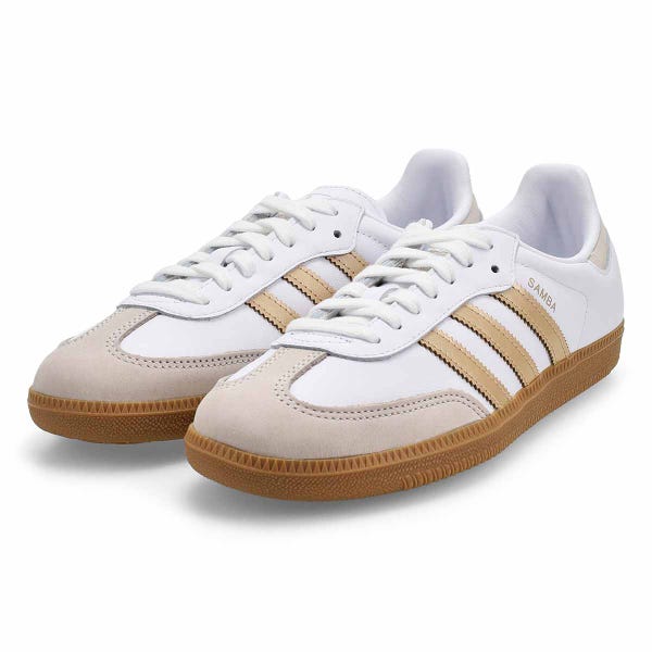 Women's Samba OG Lace Up Sneaker -White/Wonder Gold Metallic/Grey One