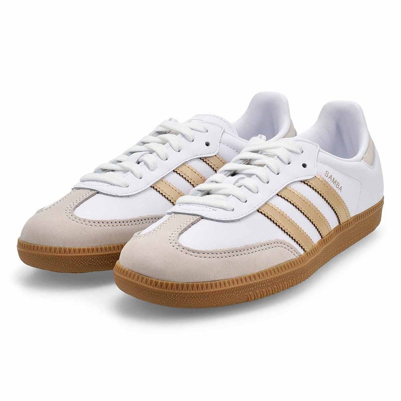 Women's Samba OG Lace Up Sneaker -White/Wonder Gold Metallic/Grey One