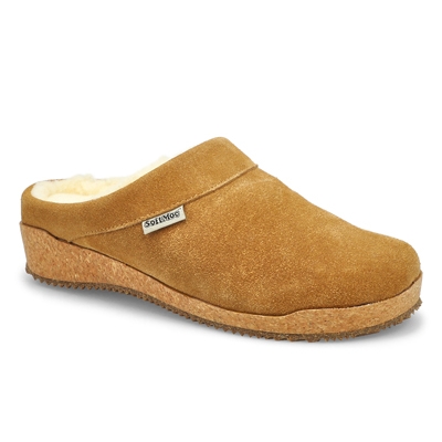 Lds Ivy Suede Clog Slipper - Chestnut