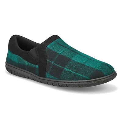 Mns Jacob Memory Foam Closed Back Slipper - Green Plaid