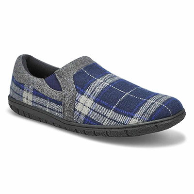 Mns Jacob Memory Foam Closed Back Slipper - Navy Plaid