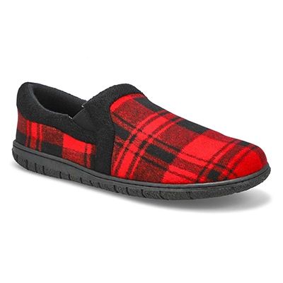 Mns Jacob Memory Foam Closed Back Slipper - Red Plaid