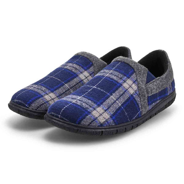 Pantoufle Jacob 2 pour hommes en mousse mémoire - à carreaux bleu marine