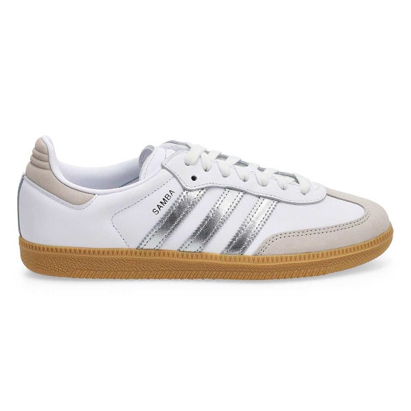 Women's Samba OG Lace Up Sneaker -White/Silver Metallic/Grey One