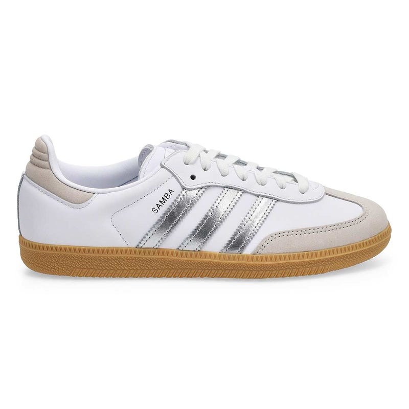 Women's Samba OG Lace Up Sneaker -White/Silver Metallic/Grey One