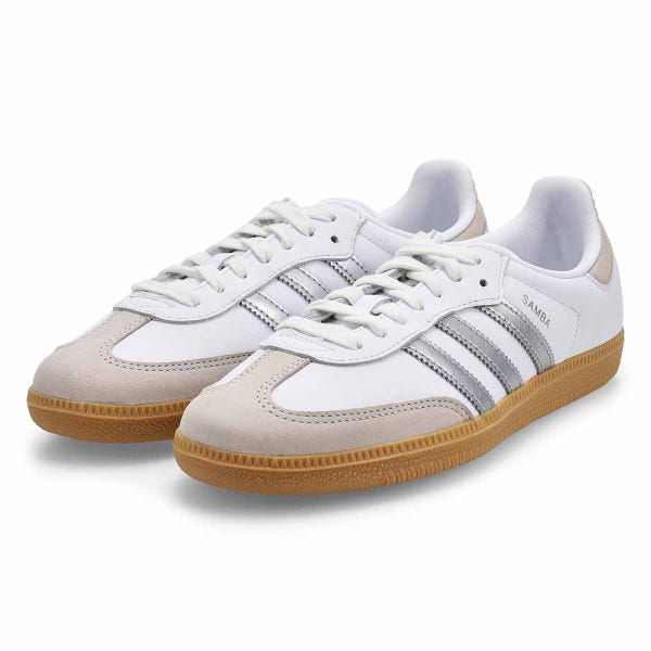 Women's Samba OG Lace Up Sneaker -White/Silver Metallic/Grey One
