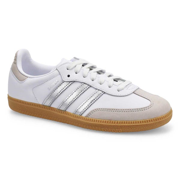Women's Samba OG Lace Up Sneaker -White/Silver Metallic/Grey One