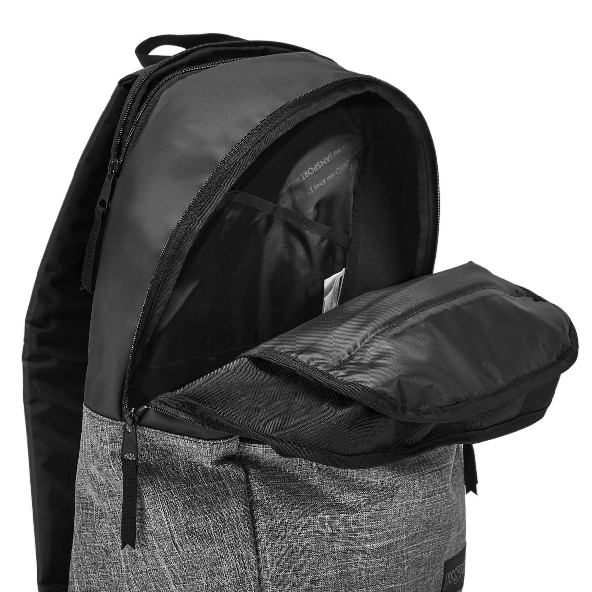 black and grey jansport backpack