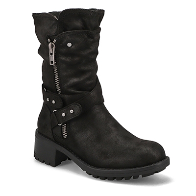 Lds Kassia Mid-Calf Combat Boot - Black