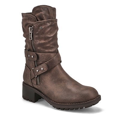 Botte militaire mi-mollet Kassia, taupe foncé, femme