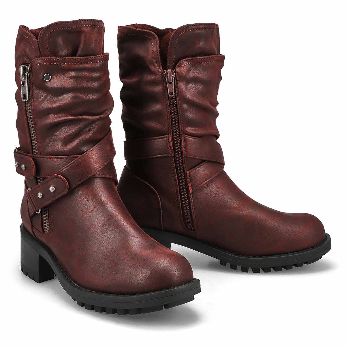 Women's Kassia Mid Calf Combat Boot -Wine