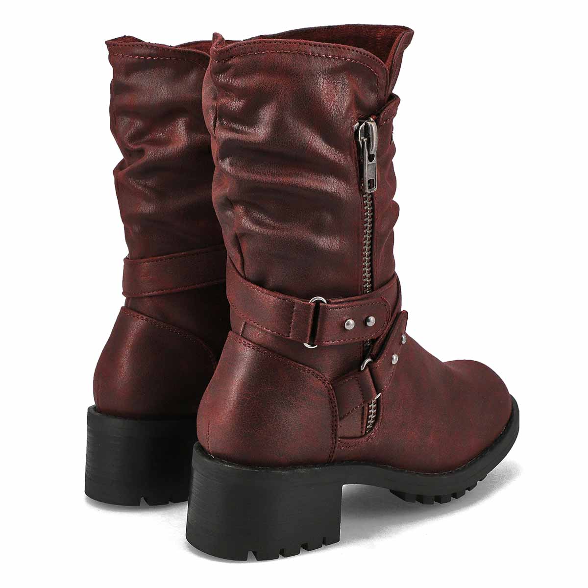 Women's Kassia Mid Calf Combat Boot -Wine