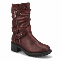 Women's Kassia Mid Calf Combat Boot -Wine