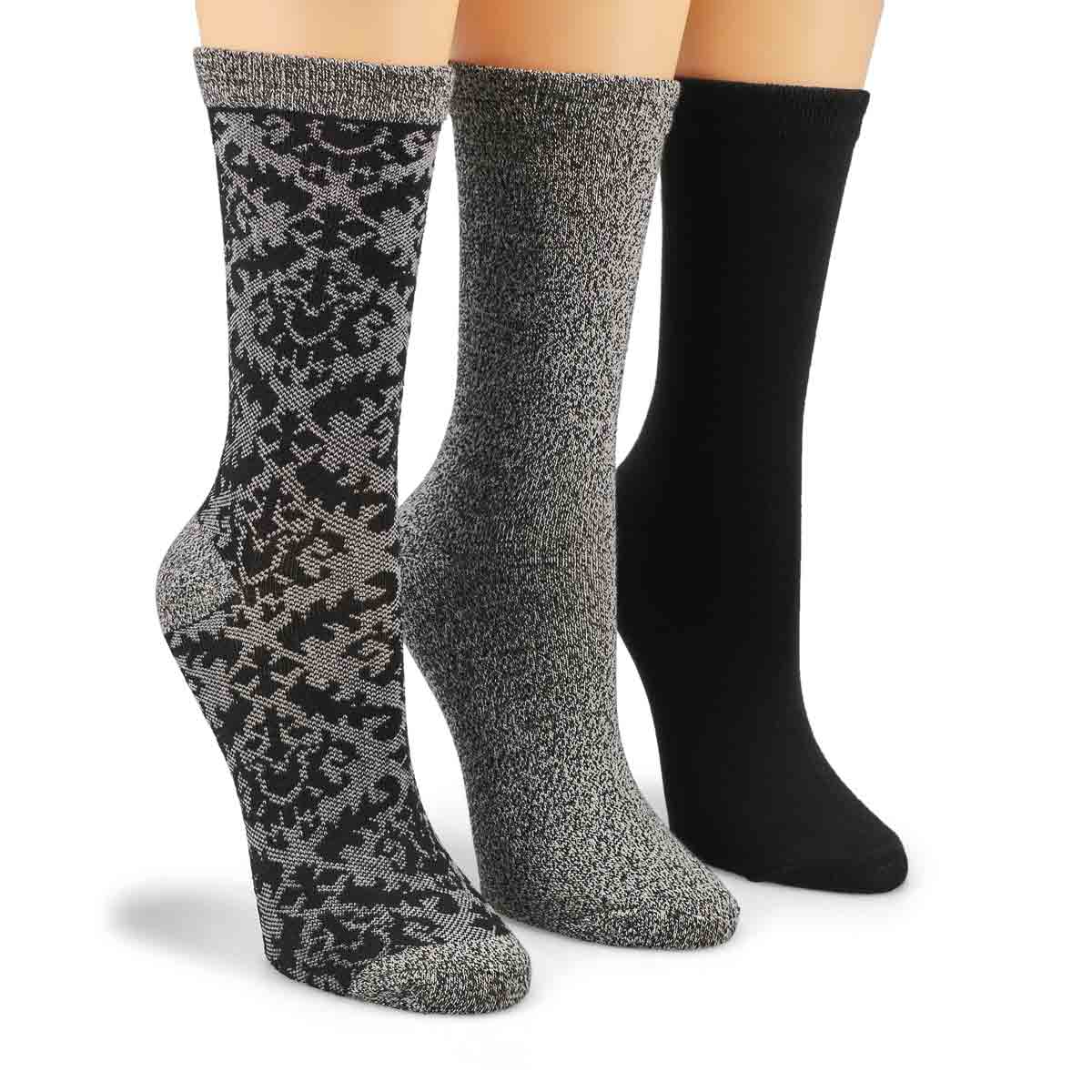 Women's Soft & Dreamy Crew Sock 3 Pack - Black/Multi