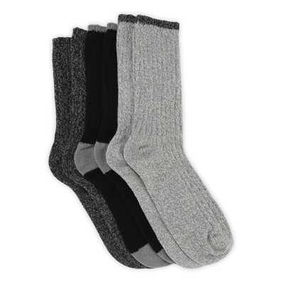 Lds Cable Knit Mlt Sock 3 Pack - Charcoal/Assorted