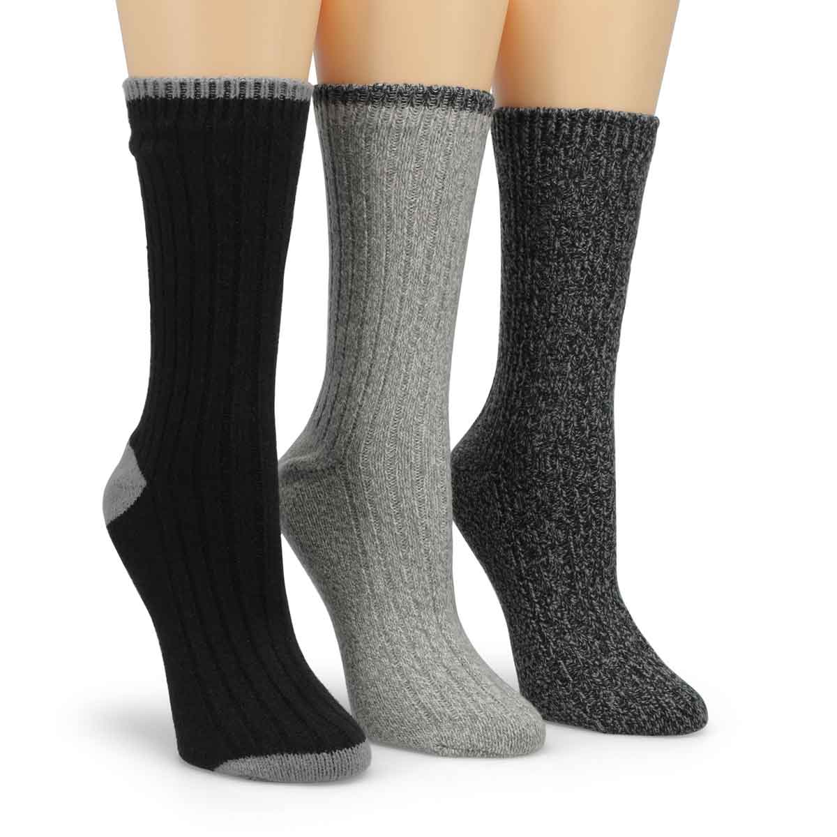 Women's Cable Knit Mlt Sock 3 Pack - Charcoal/Assorted