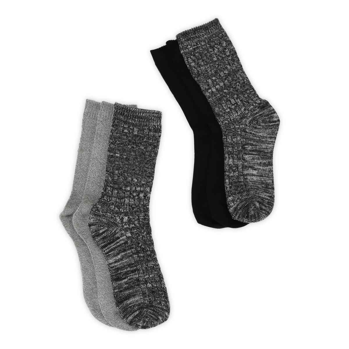 Women's Cable Knit Multi Crew Sock 3 Pack - Black/Assorted