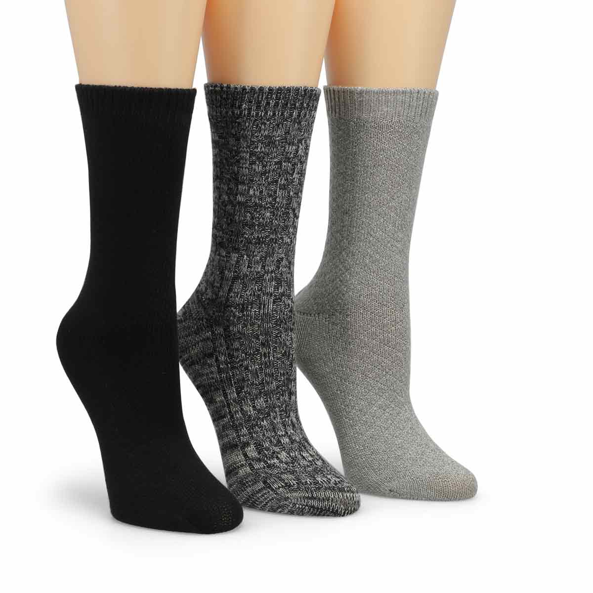 Women's Cable Knit Multi Crew Sock 3 Pack - Black/Assorted