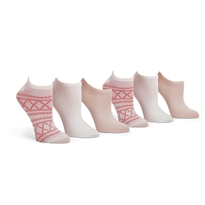 Lds Soft & Dreamy No Show Sock 6 Pack - Rose/Assorted