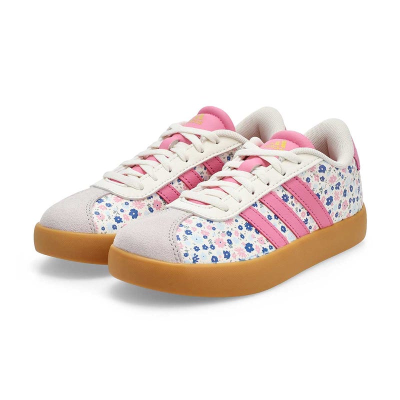 Espadrille à lacets VL Court 3.0 K pour filles - Blanc cassé/Fleur tropicale/Bleu glace