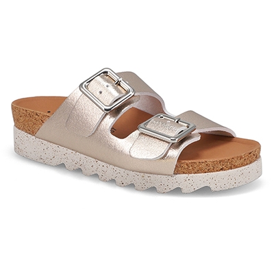 Lds Maelia Cork Footbed 2 Buckle Sandal - Platinum