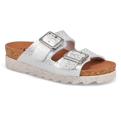 Lds Maelia Cork Footbed 2 Buckle Sandal - Silver