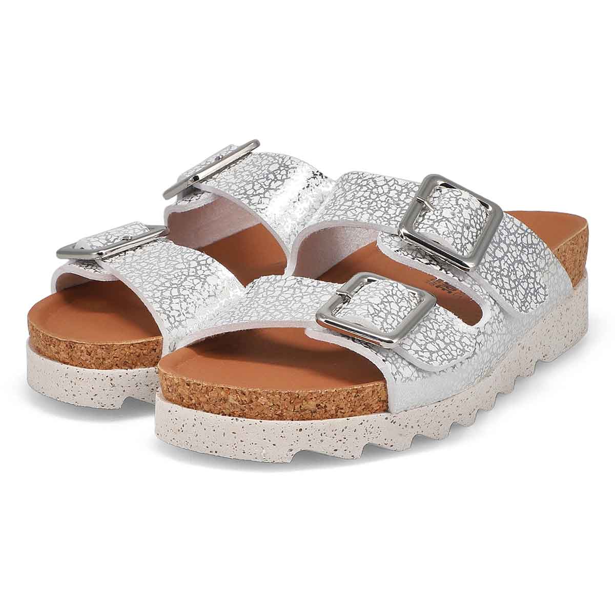 Women's Maelia Cork Footbed 2 Buckle Sandal - Silver