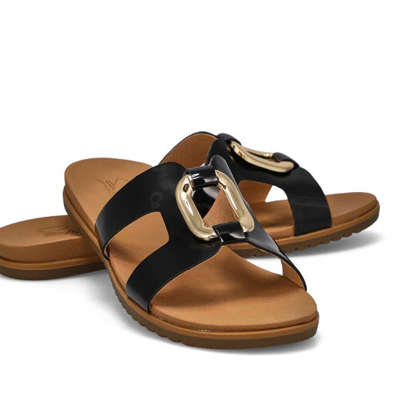 Sandale à enfiler en cuir verni MIKAYLA, noir verni, femmes